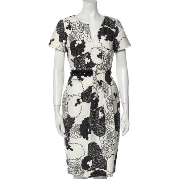 Peter Som Career Dress / Cocktail Dress in black and white print w/ beaded belt - Picture 1 of 15